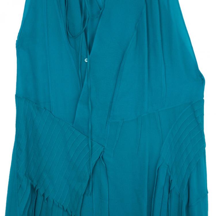 Pre Owned Chloe Turquoise Pleated Dress M