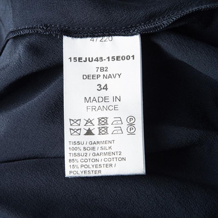 Pre Owned Chloe Deep Navy Blue Crinkled Silk Chiffon Cutout Lace Waist Detail Mini Skirt S