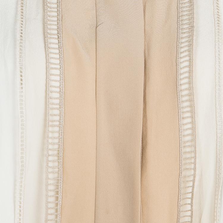 Pre Owned Chloe Cream Contrast Collar and Lapel Ladder Lace Detail Silk Blouse L