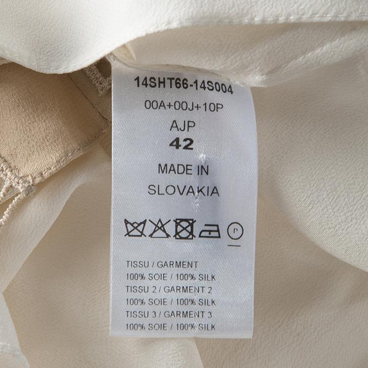 Pre Owned Chloe Cream Contrast Collar and Lapel Ladder Lace Detail Silk Blouse L