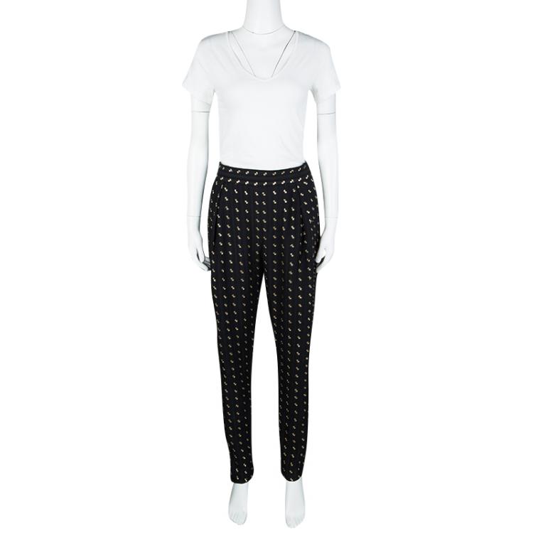 Pre Owned Chloe Black Lurex Detail Textured Silk Pants L