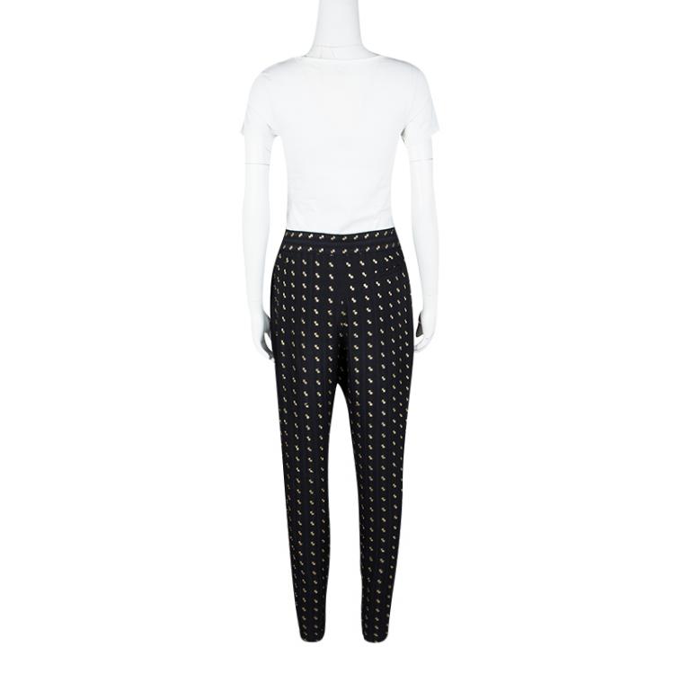 Pre Owned Chloe Black Lurex Detail Textured Silk Pants L