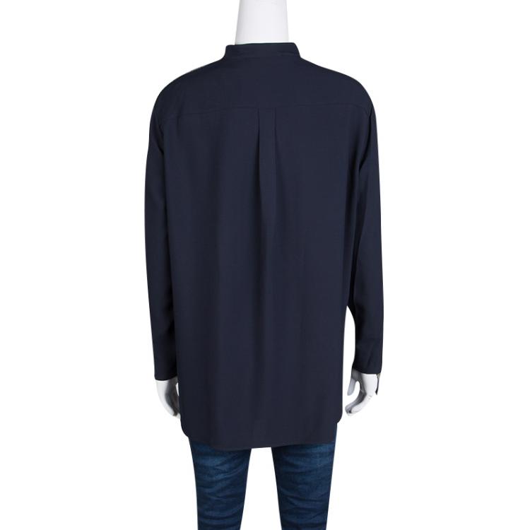 Pre Owned Chloe Navy Blue Arrow Embellished Sleeve Detail Blouse M