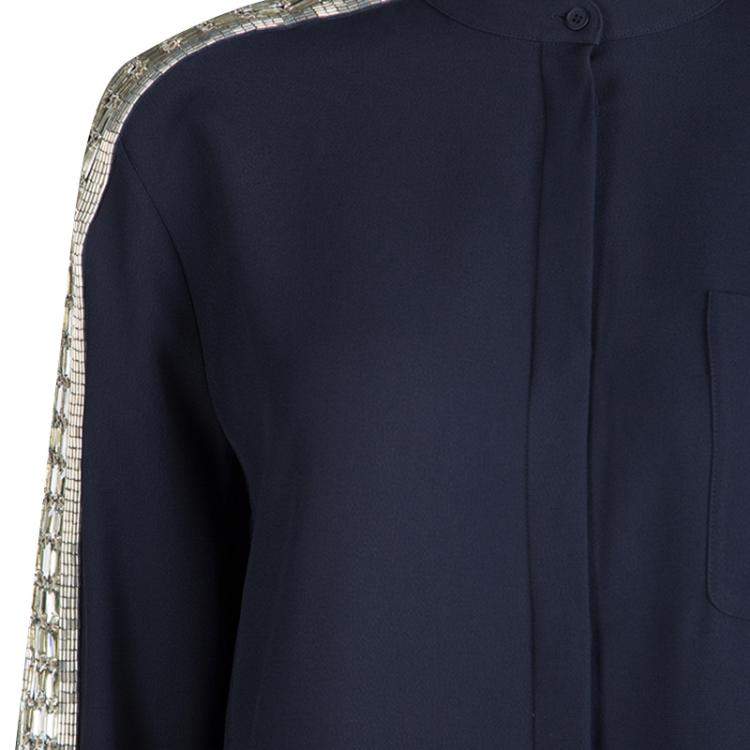 Pre Owned Chloe Navy Blue Arrow Embellished Sleeve Detail Blouse M