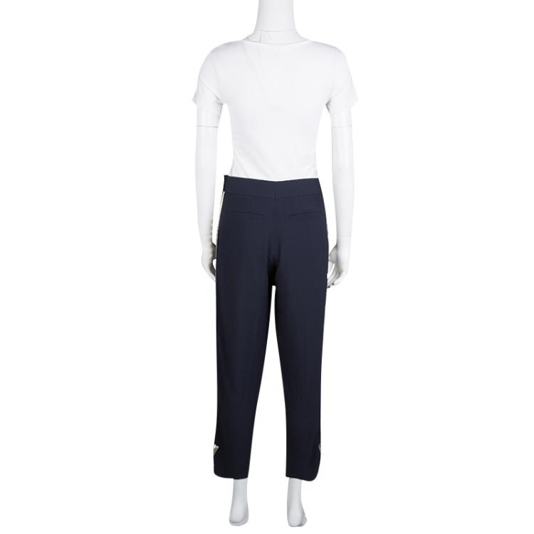 Pre Owned Chloe Navy Blue High Waist Arrow Embellished Pants M