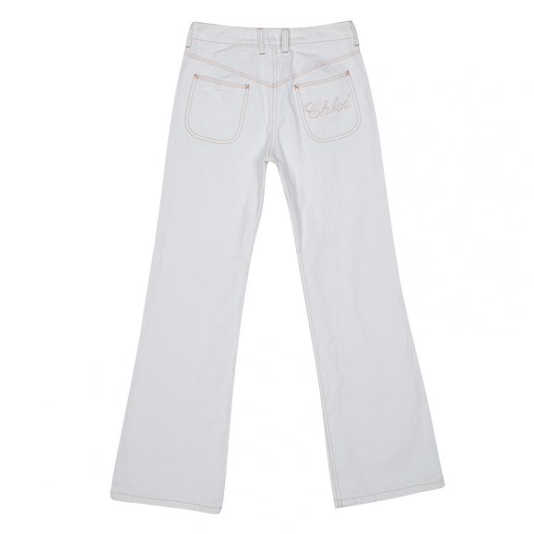 Pre Owned Chloe Off White Flared Bottom Jeans S