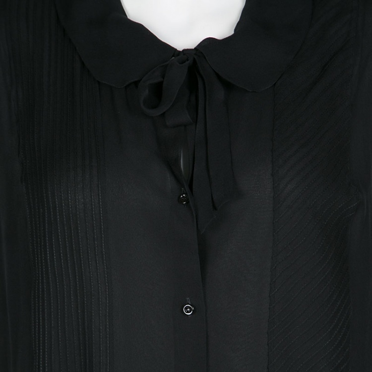 Pre Owned Chloe Black Silk Chiffon Pintuck Detail Ruffle Bottom Sleeveless Dress M 