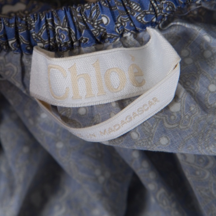 Pre Owned Chloe Blue Printed Cotton Lace Applique Oversized Bohemian Dress S