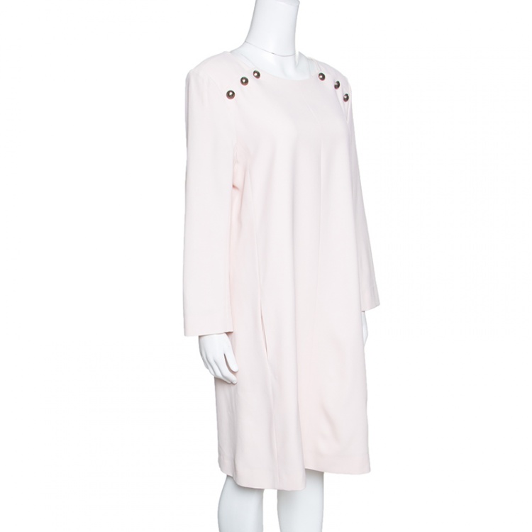 Pre Owned Chloe Light Powder Pink Gold Shoulder Button Detail Shift Dress L
