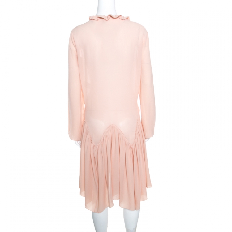 Pre Owned Chloe Tender Pink Silk Ruffle Detail Long Sleeve Dress S