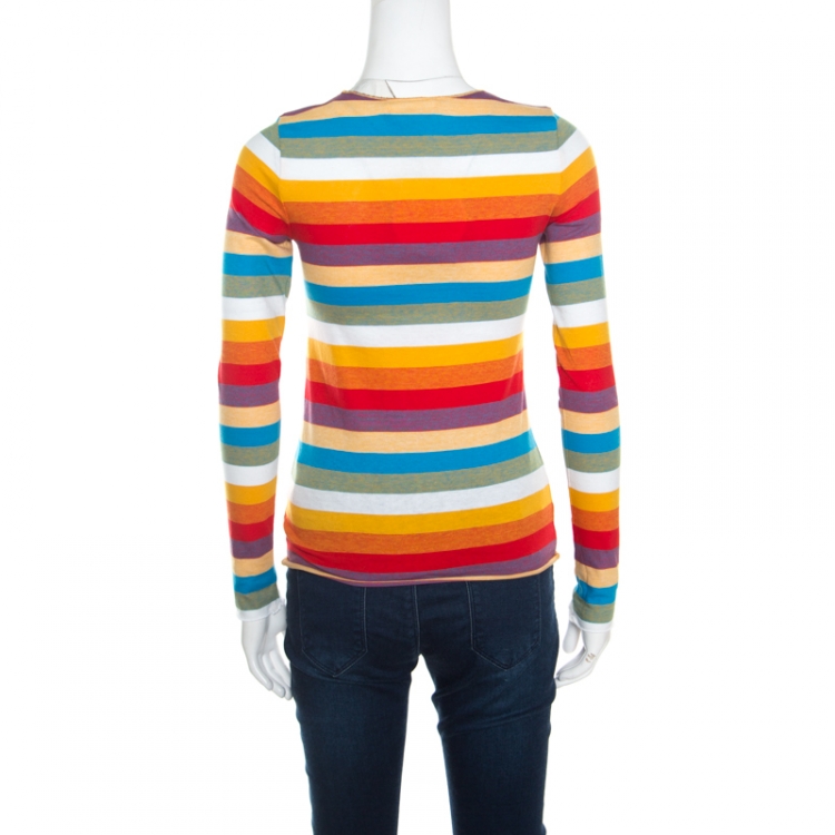 Pre Owned Chloe Multicolor Rainbow Striped Cotton Jersey Long Sleeve Top XS