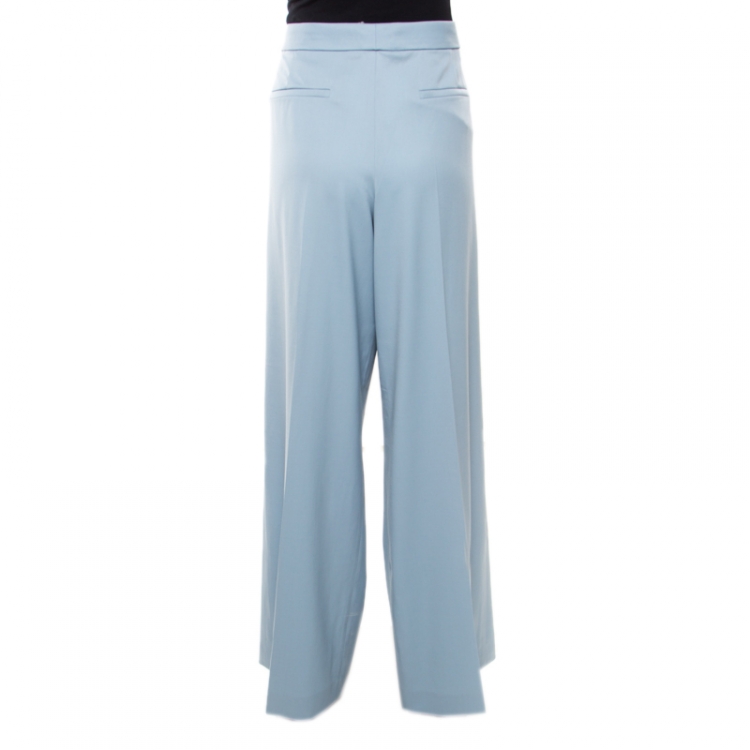 Pre Owned Chloe Sea Spray Wool High Waist Wide Leg Trousers L