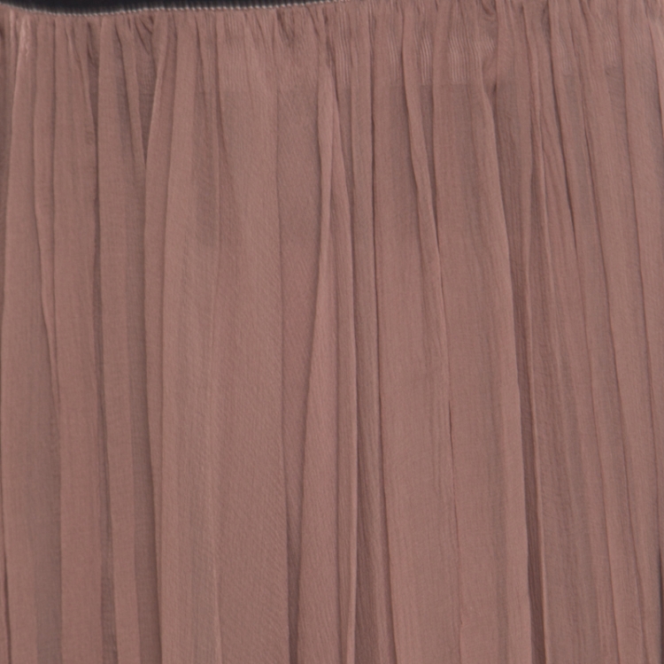 Pre Owned Chloe Hazelnut Brown Gathered Silk Chiffon Midi Skirt S