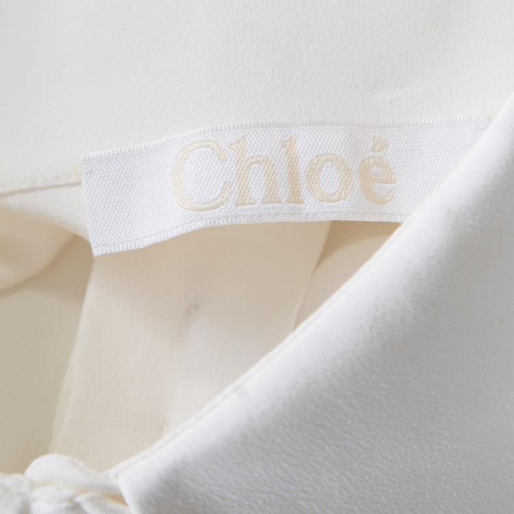 Pre Owned Chloe Milk White Crepe De Chine Button Front Long Sleeve Blouse M