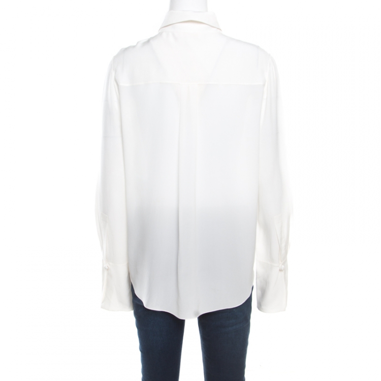 Pre Owned Chloe Milk White Crepe De Chine Button Front Long Sleeve Blouse M
