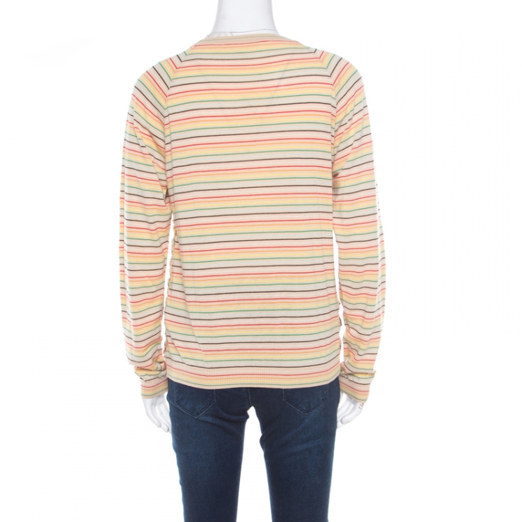 Pre Owned Chloe Rainbow Striped Ruched Panel Detail Raglan Sleeve Top XS