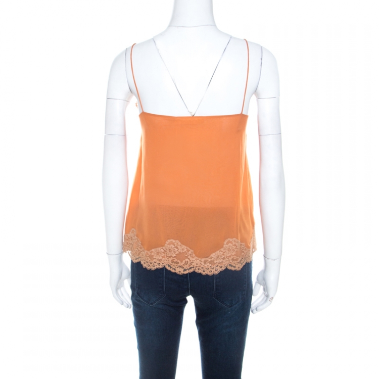 Pre Owned Chloe Orange Chiffon Lace Trimmed Camisole Top S