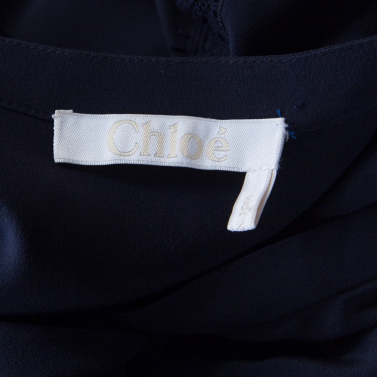 Pre Owned Chloe Navy Blue Silk and Lace Button Front Blouse S