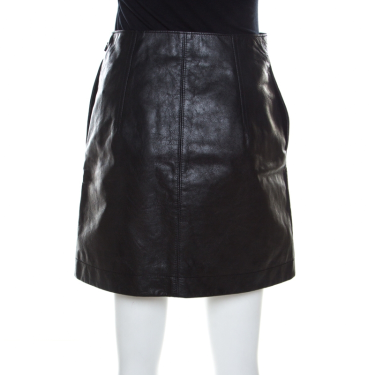 Pre Owned Chloe Black Calf Leather Mini Skirt S