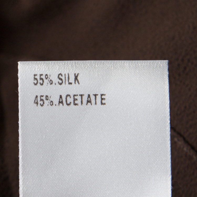 Pre Owned Chloe Truffle Brown Silk Blend Puff Sleeve Front Button Top L 