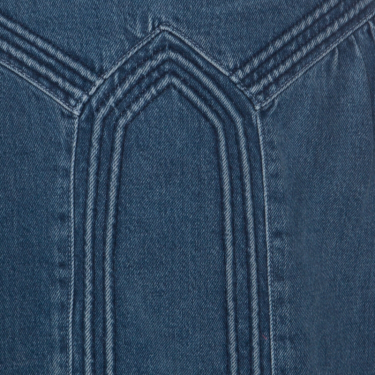 Pre Owned Chloe Indigo Light Wash Denim Embossed Detail Frayed Maxi Skirt L