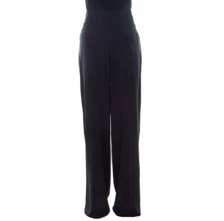 Pre Owned Chloe Black Silk Front Pleat Detial Wide leg Trousers M