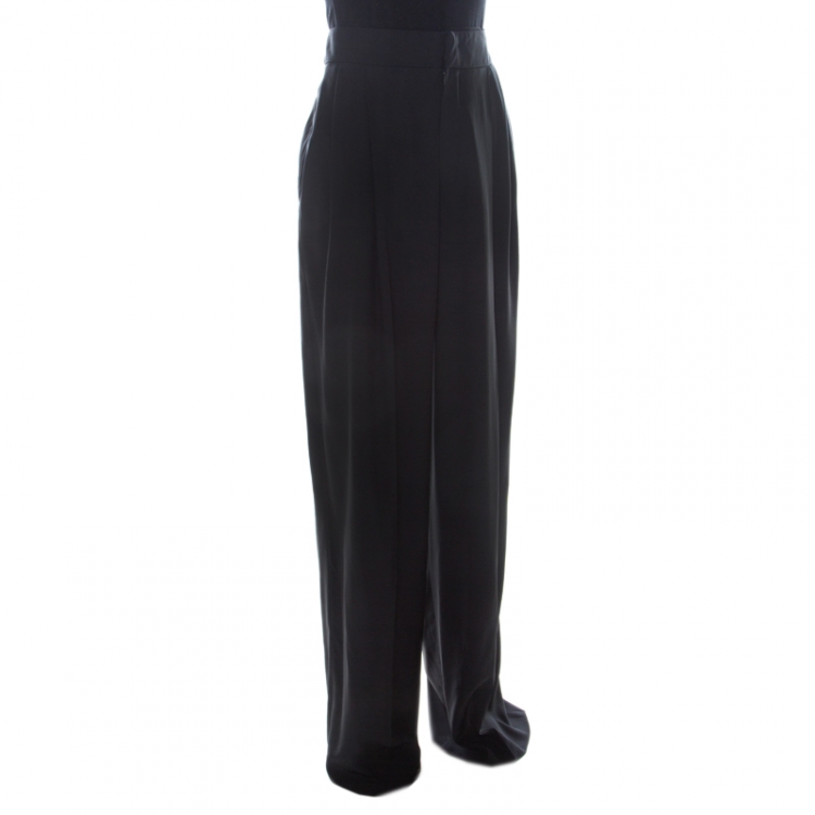 Pre Owned Chloe Black Silk Front Pleat Detial Wide leg Trousers M
