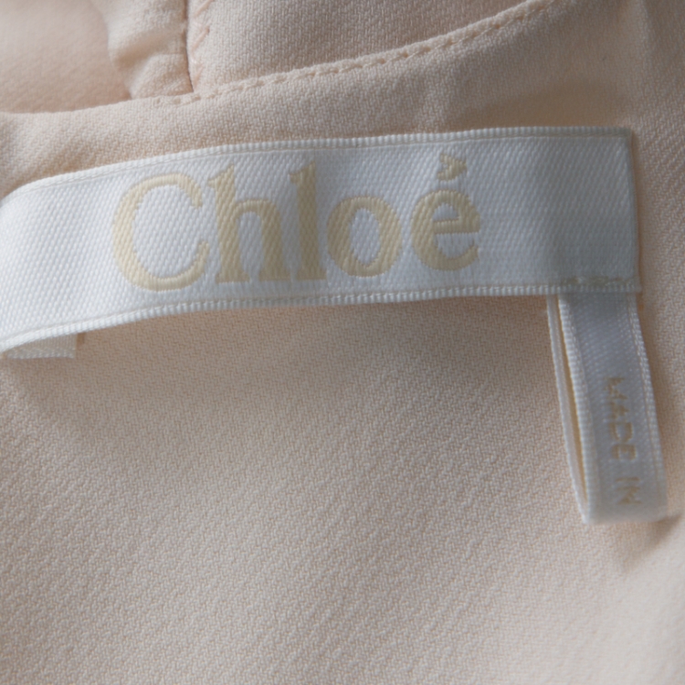 Pre Owned Chloe Cream Crepe Flared Ruffle Dress M