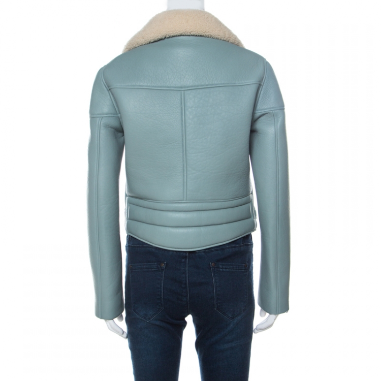 مملوكة مسبقًا Chloe Blue Leather and Shearling Biker Jacket M