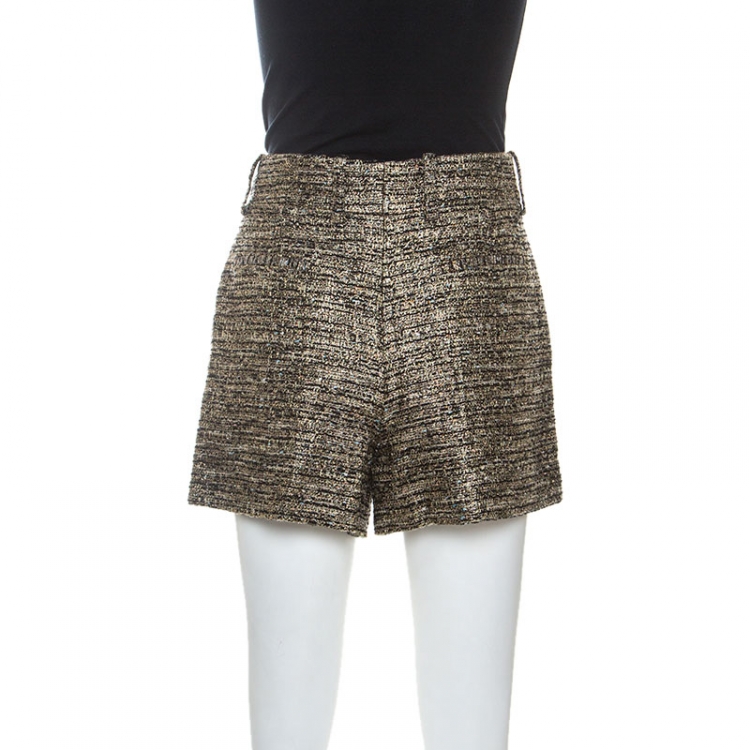 Pre Owned Chloe Black & Gold Tweed Shorts S 