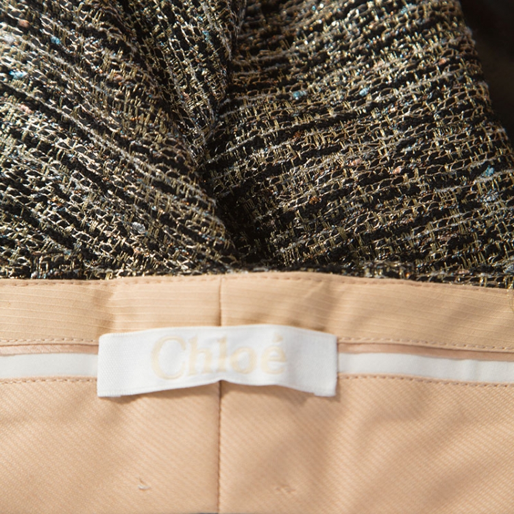Pre Owned Chloe Black & Gold Tweed Shorts S 