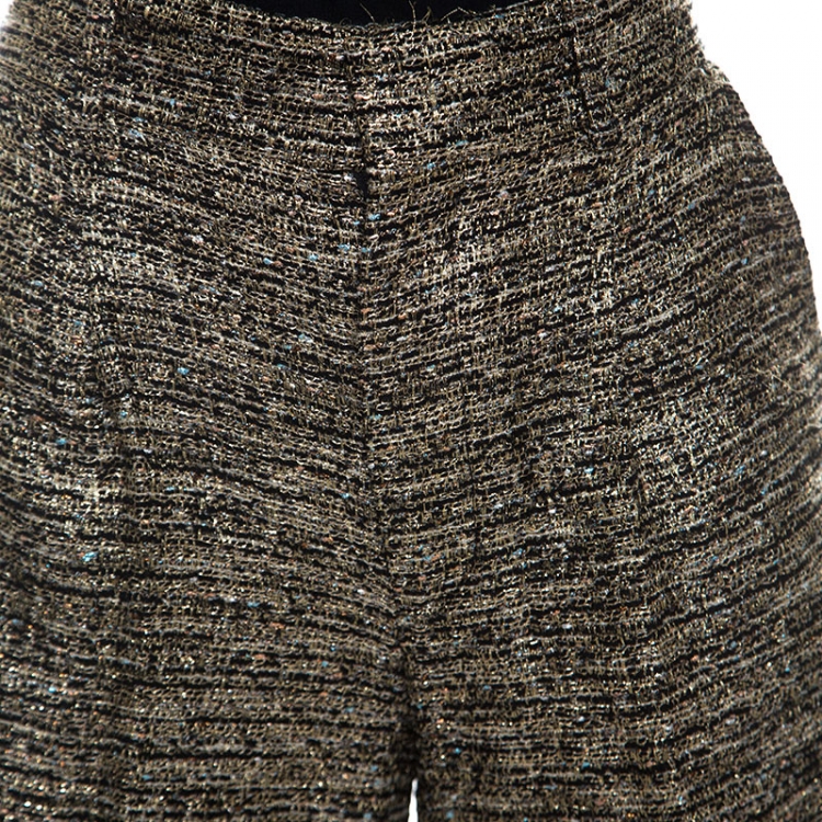 Pre Owned Chloe Black & Gold Tweed Shorts S 