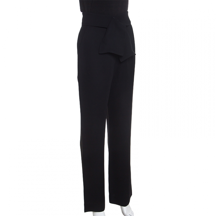 Pre Owned Chloe Black Crepe Waist Band Detail Wide Leg Pants M