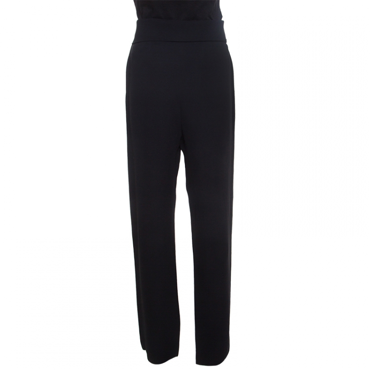 Pre Owned Chloe Black Crepe Waist Band Detail Wide Leg Pants M