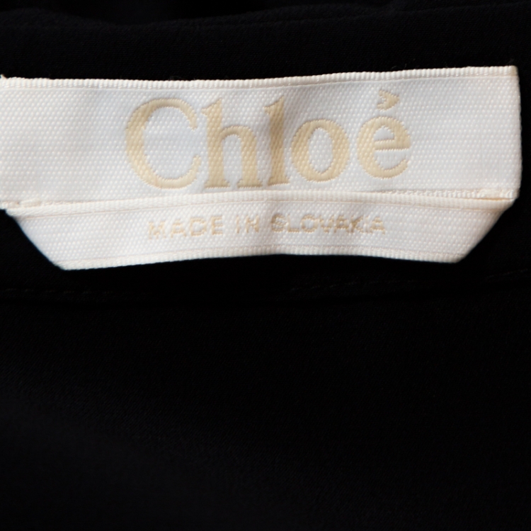 مملوكة مسبقًا Chloe Navy Blue Silk Lace Trim Cuff Detail Long Sleeve Shirt M