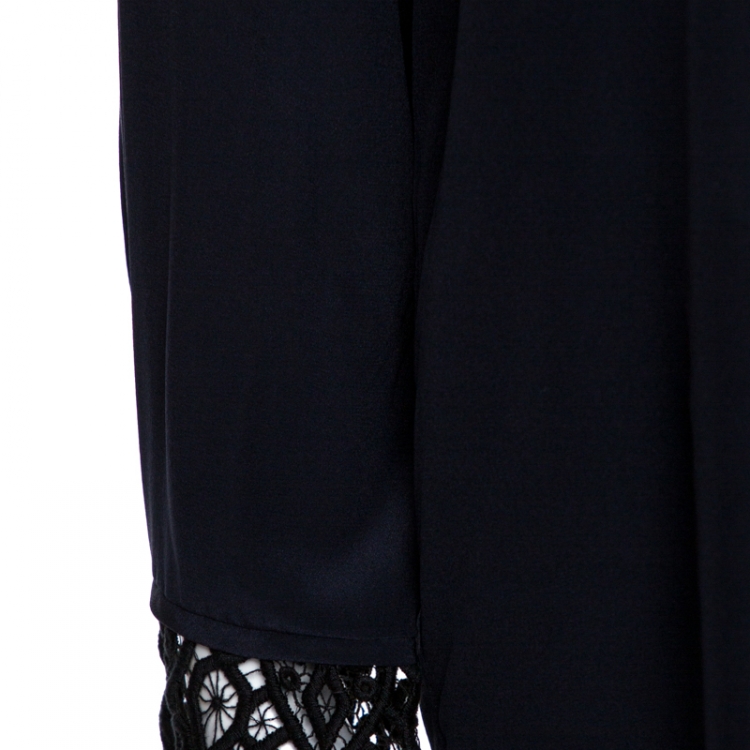 مملوكة مسبقًا Chloe Navy Blue Silk Lace Trim Cuff Detail Long Sleeve Shirt M