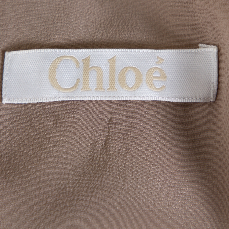 Pre Owned Chloe Beige Silk Crepe High Neck Pleat Detail Dress S 