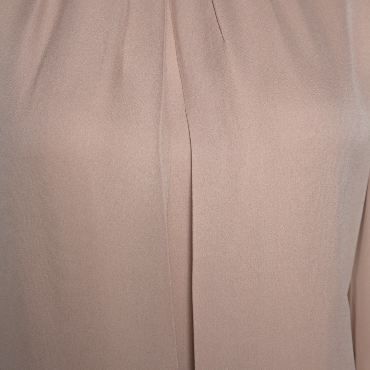 Pre Owned Chloe Beige Silk Crepe High Neck Pleat Detail Dress S 