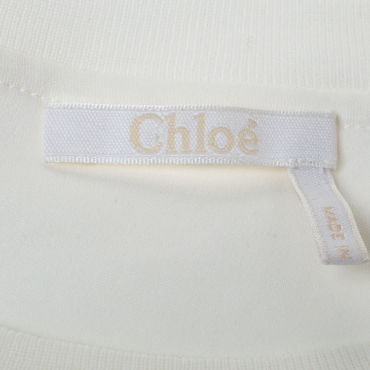 Pre Owned Chloe Off White Horse Print Cotton T-Shirt M
