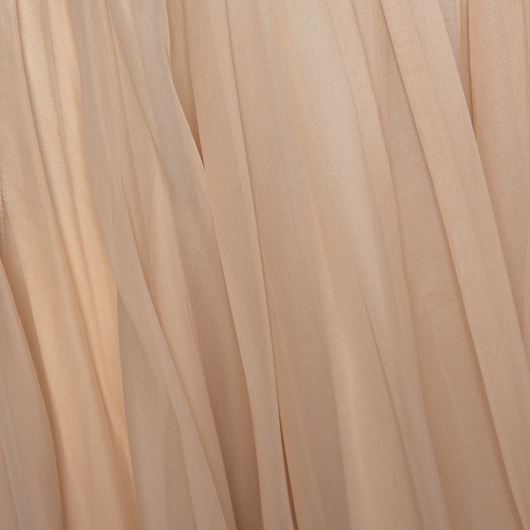 Pre Owned Chloe Light Beige Silk Organza Pleated Flared Skirt M
