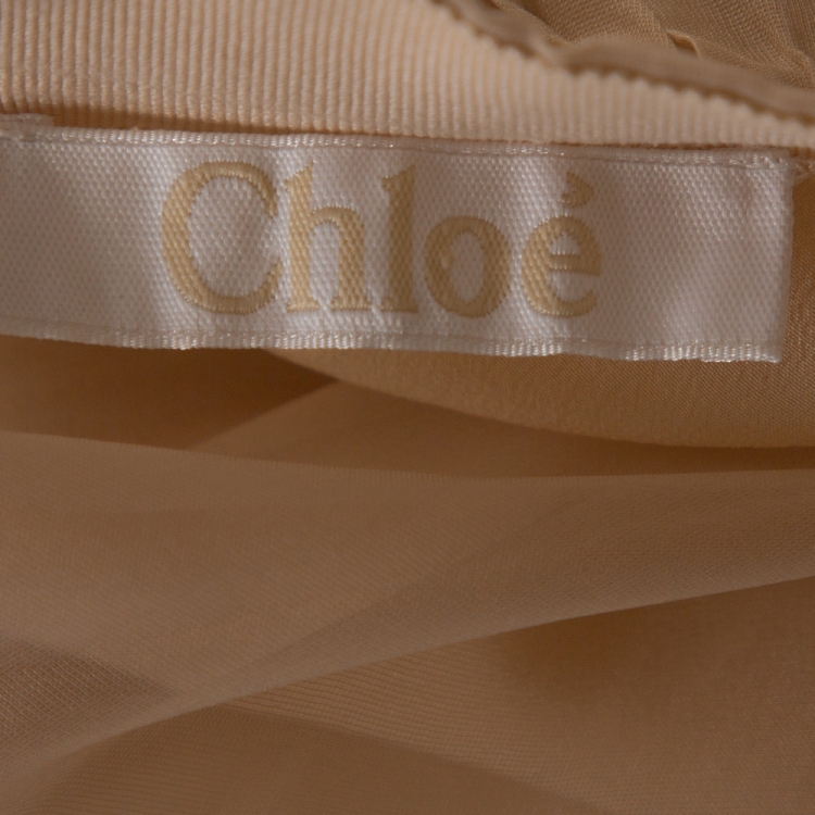Pre Owned Chloe Light Beige Silk Organza Pleated Flared Skirt M