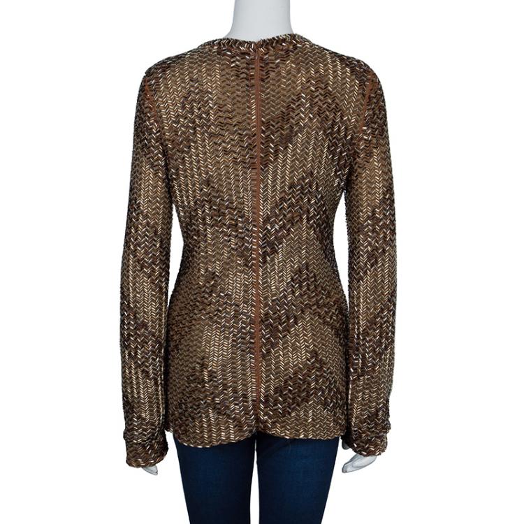 Pre Owned Chloe Gold All Over Beaded Long Sleeve Blouse L