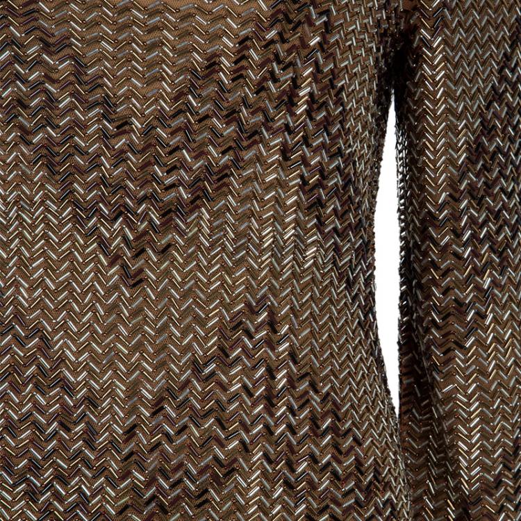 Pre Owned Chloe Gold All Over Beaded Long Sleeve Blouse L