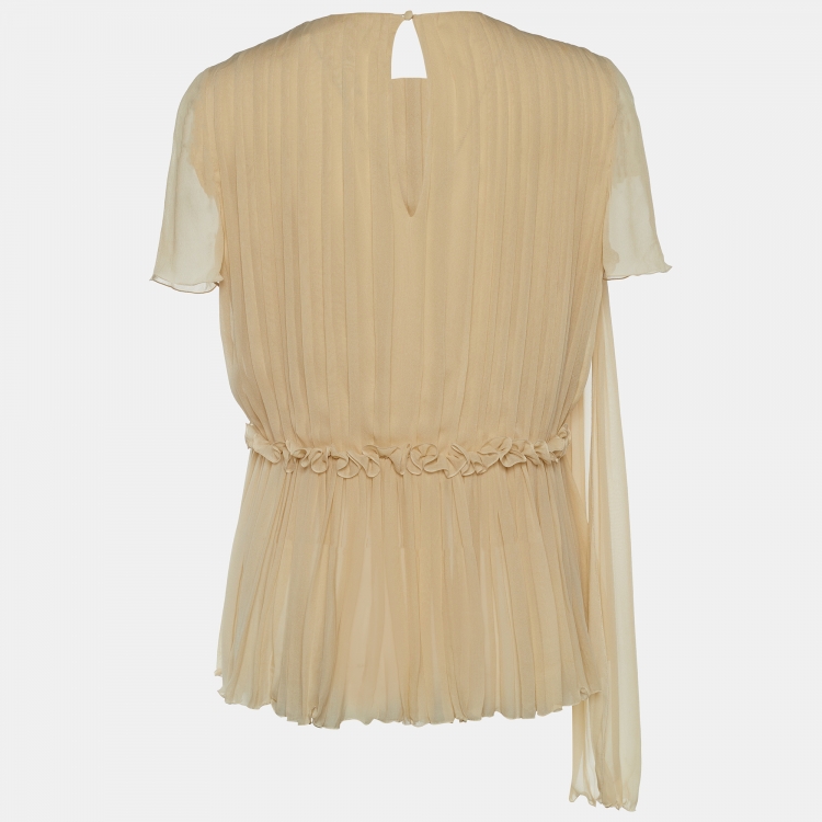 Pre Owned Chloe Beige Crepe Pleated Blouse M