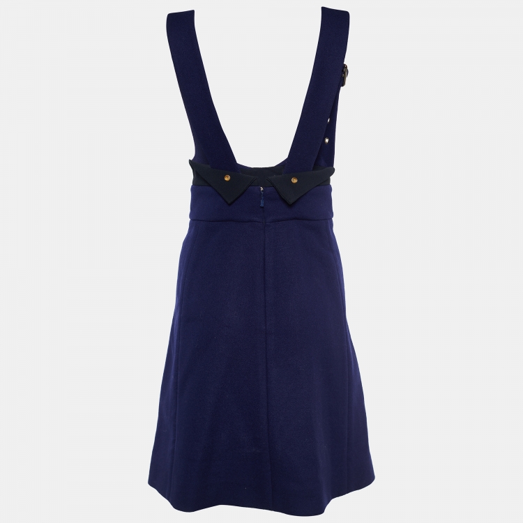 مملوكة مسبقًا Chloé Ink Blue Stretch Wool Pinafore Dress S