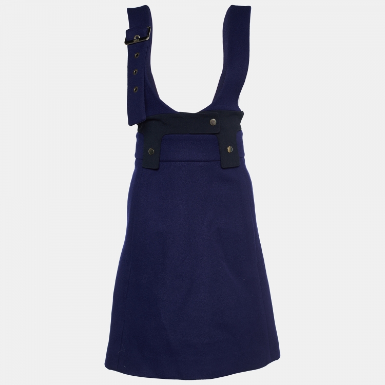 مملوكة مسبقًا Chloé Ink Blue Stretch Wool Pinafore Dress S