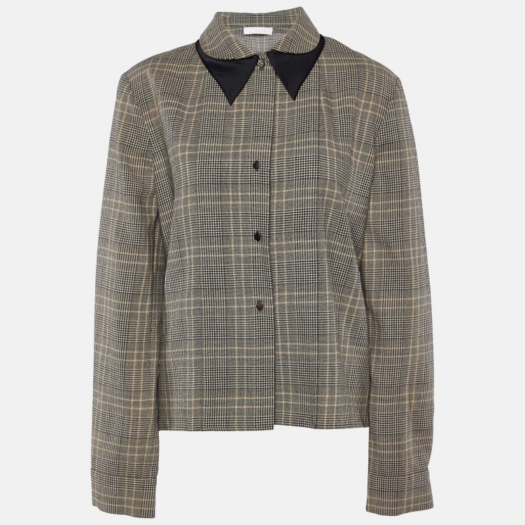 Pre Owned Chloe Beige/Black Checked Wool Double Collar Top L