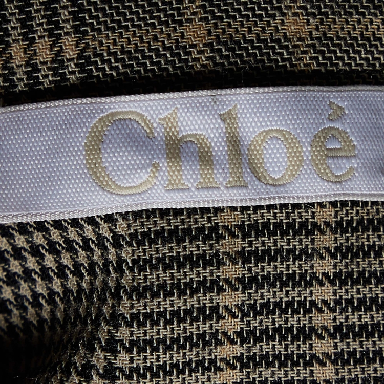 Pre Owned Chloe Beige/Black Checked Wool Double Collar Top L