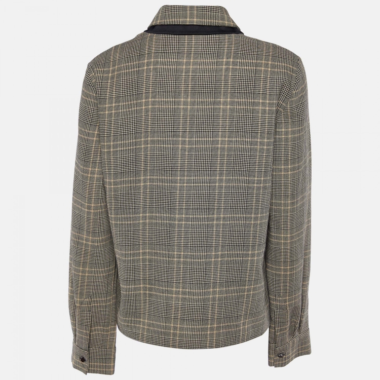Pre Owned Chloe Beige/Black Checked Wool Double Collar Top L