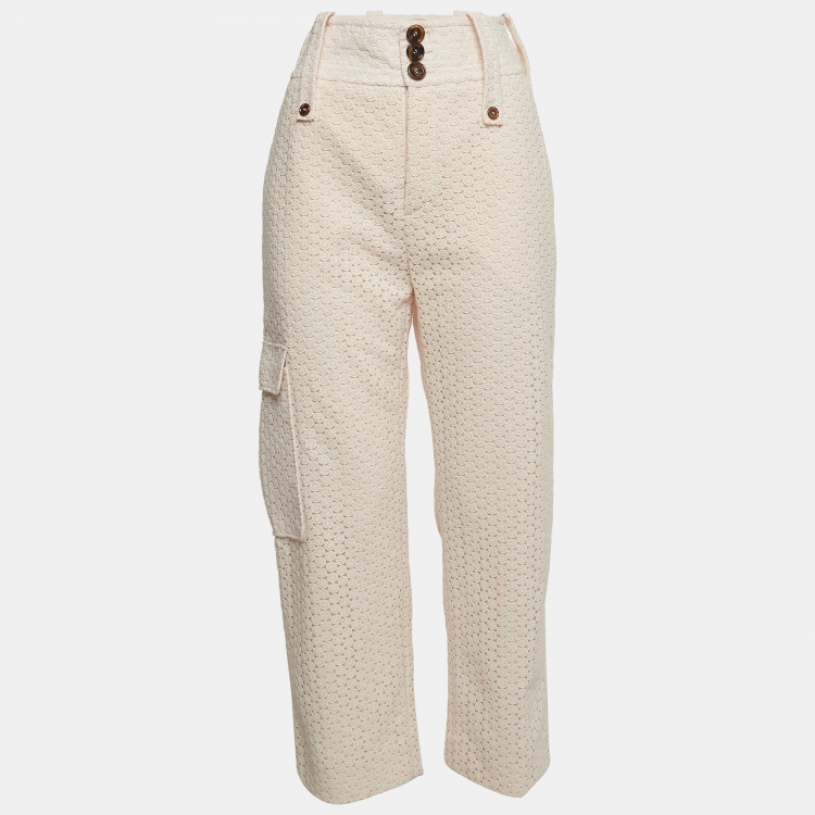 Pre Owned Chloe Powder Pink Floral Lace Cargo Trousers M
